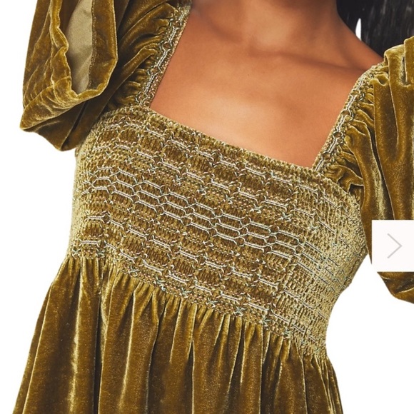 Free People Olive Green Easy To Love Mini Dress Velvet Short Sleeve Size… - Picture 2 of 13